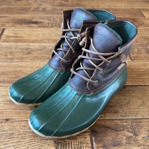 Sperry Top Sider Saltwater Duck Boots Waterproof Leather Rubber Brown Green 7.5 - Picture 5 of 11